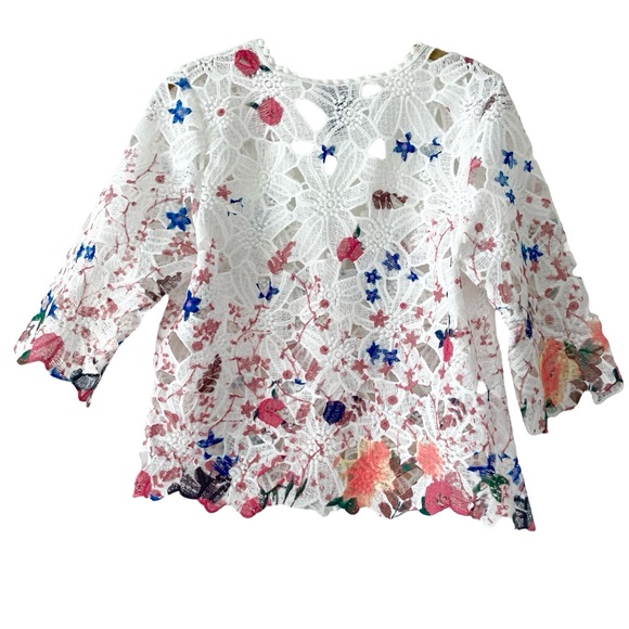 Lace Floral RABBIT RABBIT RABBIT Designs V-Neck One Button Open Front Size Small - Picture 5 of 9